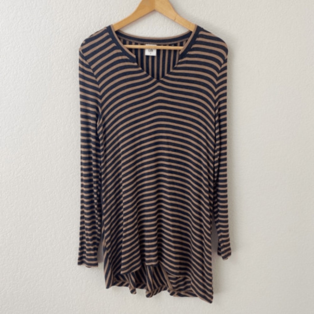 Cabi Tunic Knit Top Size Small Striped Brown Gray Slant Style 3629